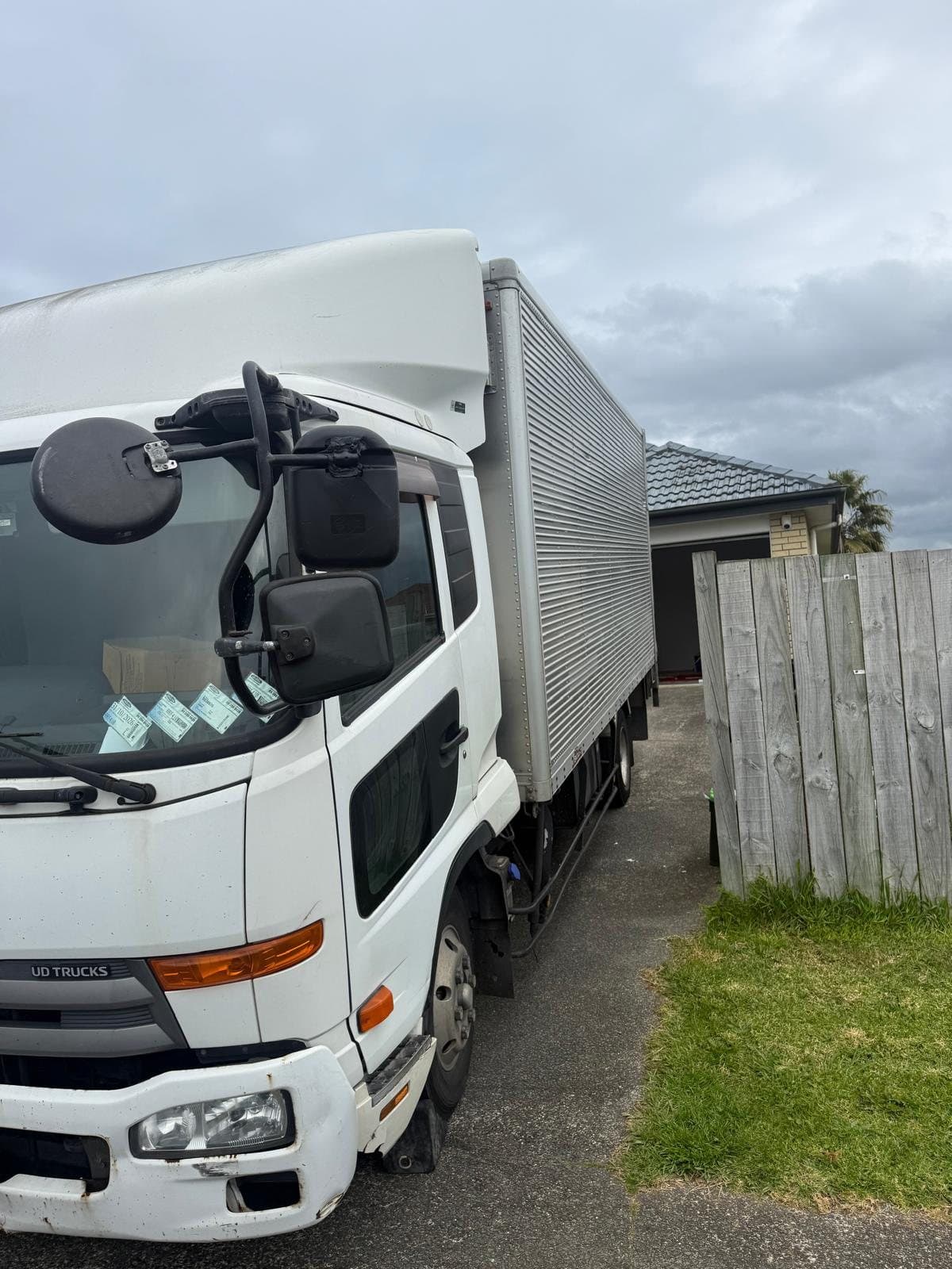 Truck backed onto the driveway, ready to load